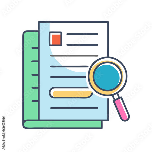 Document with magnifying glass illustrating research concept  