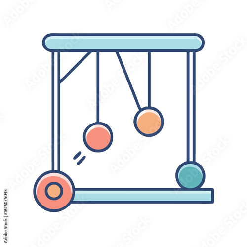 Simple colorful Newton's cradle with swinging balls in flat design  