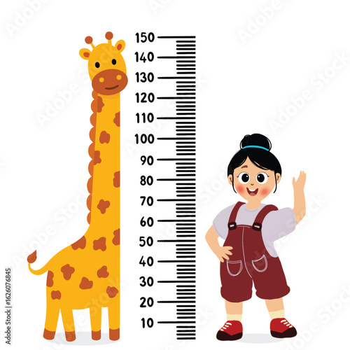 little kid measuring height with ruler, vector and illustration