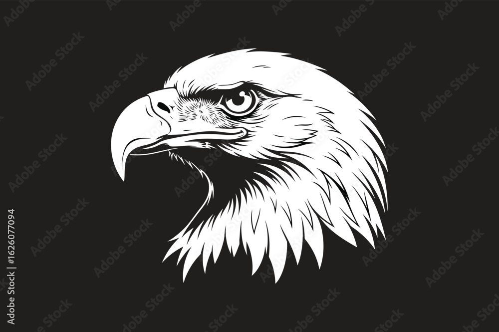 Obraz premium Illustration of an eagle head, a symbol of strength, freedom, and power, isolated on a dark gray background, perfect for graphic design