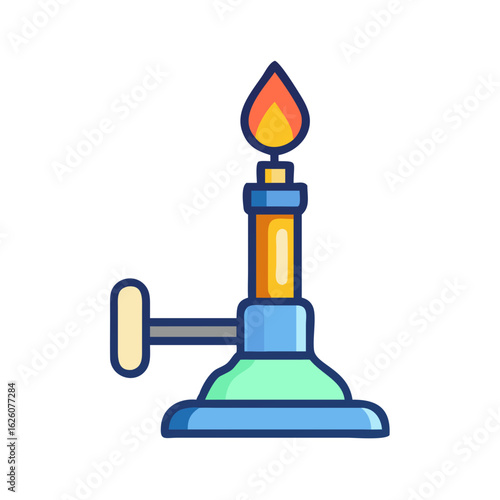Laboratory Bunsen burner with flame in colorful design  