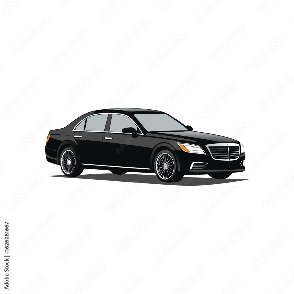 Stylish Black Luxury Sedan Car Illustration on a White Background Stylish Black Luxury Sedan Car Illustration on a White Background