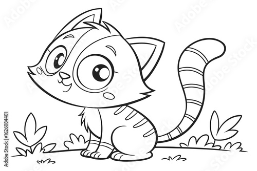 Coloring Pages, cute cat, cartoon style, black and white, coloring book for kids
