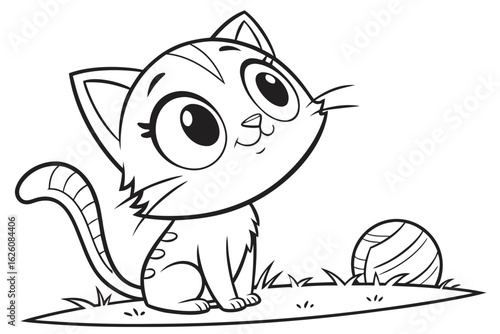 Coloring Pages, cute cat, cartoon style, black and white, coloring book for kids
