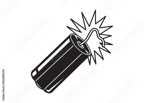 Dynamite Icon with Burning Wick in Bold Vector Style for Danger and Explosion Concepts.