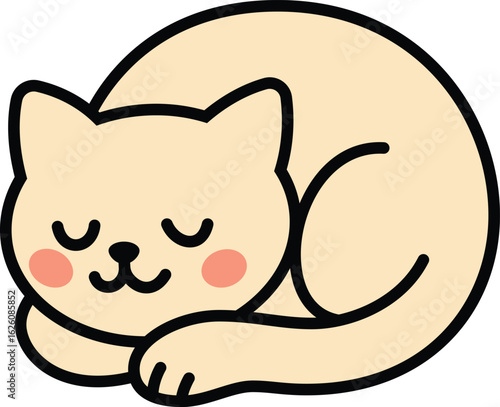Cute Sleeping Cartoon Cat Vector Illustration