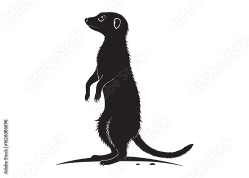 Silhouette of a Standing Meerkat in Alert Pose on White Background Vector Style.