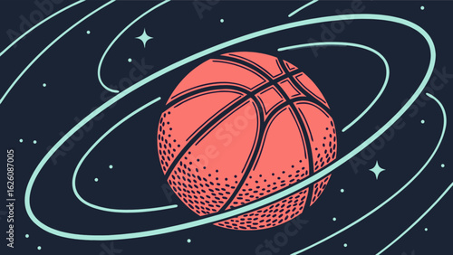 Basketball in space vector illustration cosmic basketball design sports and recreation themed artwork