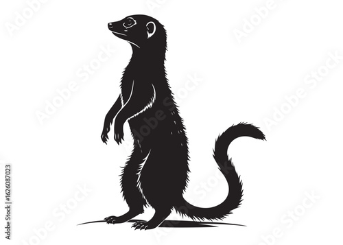Silhouette of a Standing Meerkat in Alert Pose on White Background Vector Style.