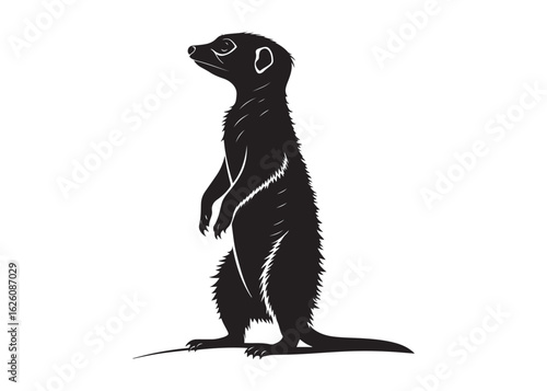 Silhouette of a Standing Meerkat in Alert Pose on White Background Vector Style.