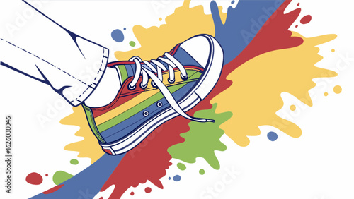 Rainbow canvas sneaker shoe footwear fashion trend colorful design style with paint splatters art illustration