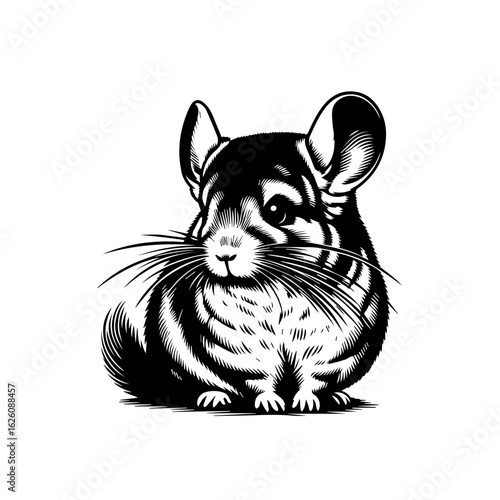 Adorable Chinchilla Sitting in Black and White.