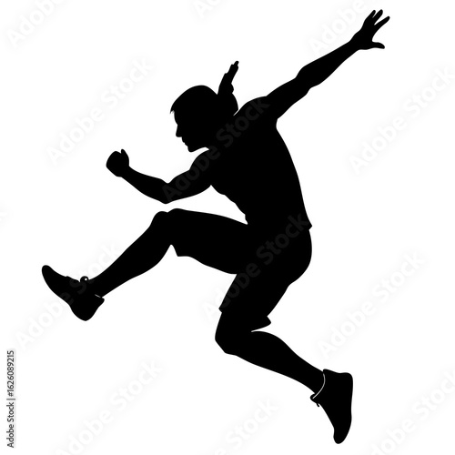 Athletic man leaping mid air parkour athlete