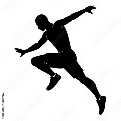 Athletic man mid jump silhouette jumping