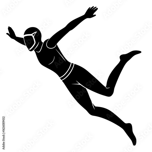 Black diver in mid air white silhouette