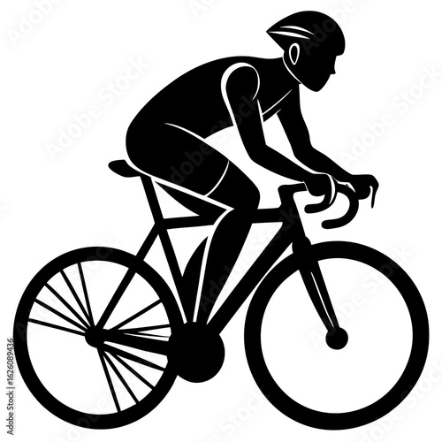 Black cyclist racing on white bicycle