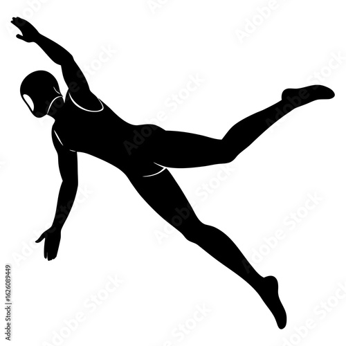 Black diver mid jump silhouette white