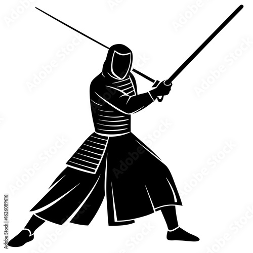 Black kendo fighter striking pose warrior martial arts