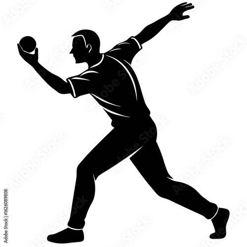 Black silhouette of a cricket bowler in action throwing