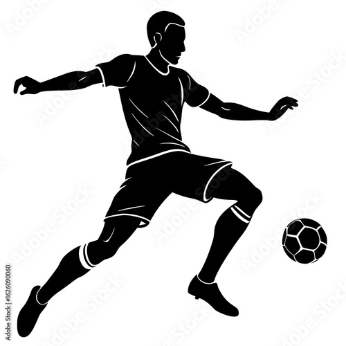 Black silhouette of soccer player kicking ball football