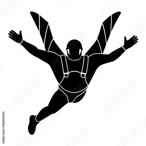 Black skydiver wingsuit flying silhouette white