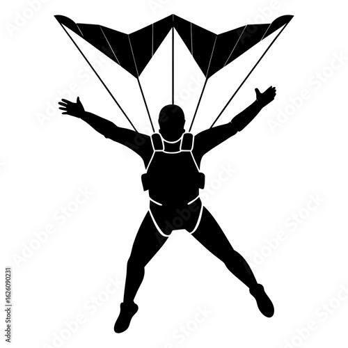 Black skydiver silhouette with parachute white