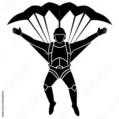 Black skydiver with parachute skydiving sport