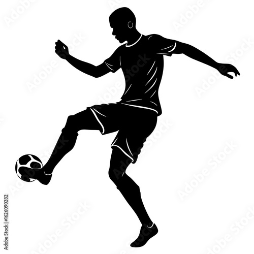 Black soccer player kicking ball silhouette football