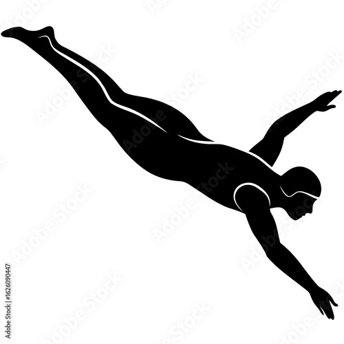 Diver silhouette black vector white swimming sport
