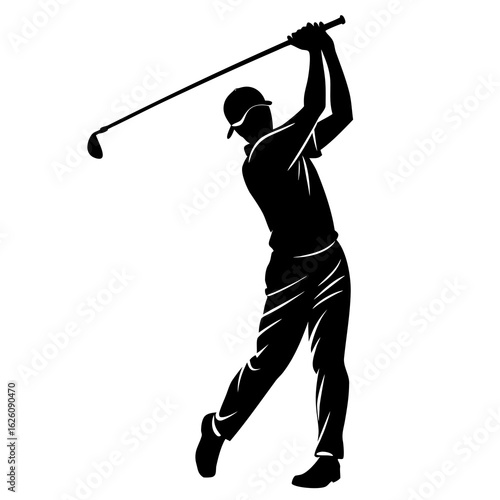Golfer swinging club silhouette black vector