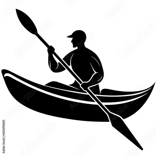 Kayaker paddling black silhouette white kayaking paddle