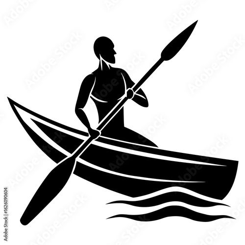 Kayaker paddling black silhouette on white boat water