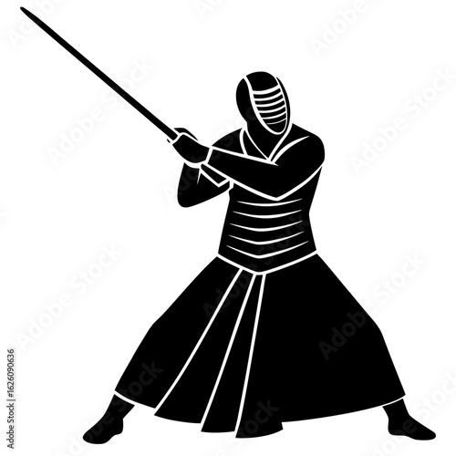 Kendo fighter black silhouette striking pose martial arts
