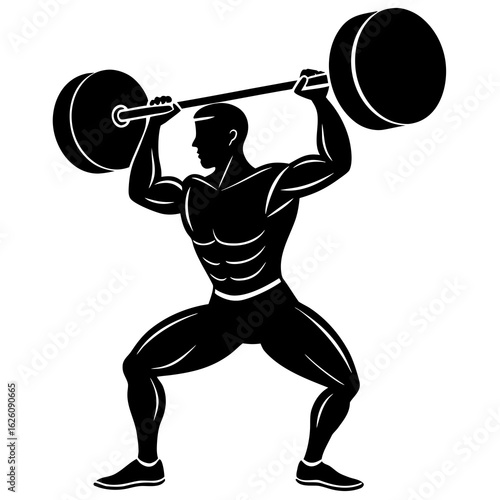Muscular man lifting heavy barbell weightlifter strength