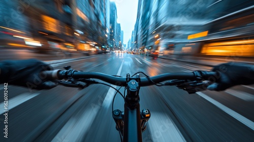 Cyclist on a city street at night