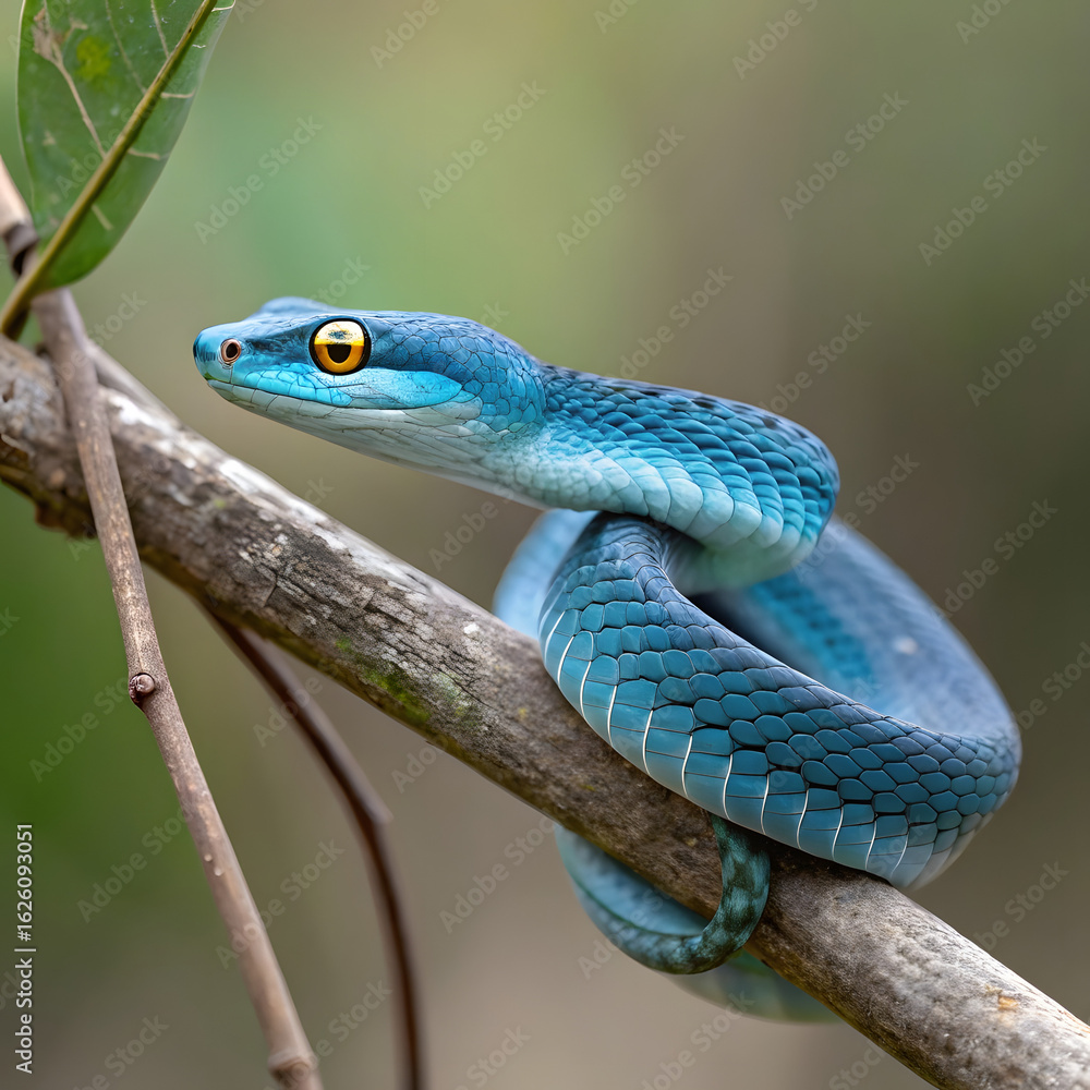 Fototapeta premium blue snake on the tree