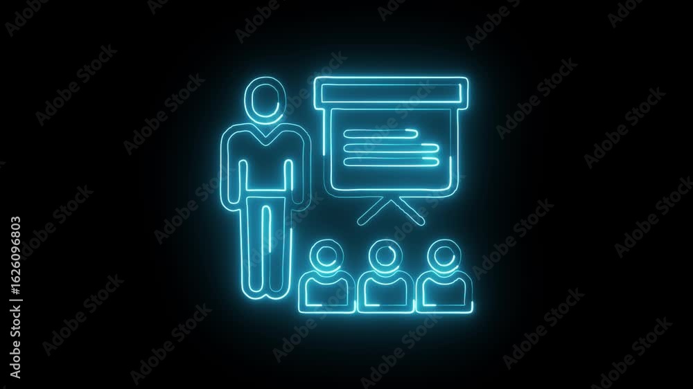 glowing neon coach icon isolated, black background, HD video motion graphic animation glowing neon coach icon isolated, black background, HD video motion graphic animation