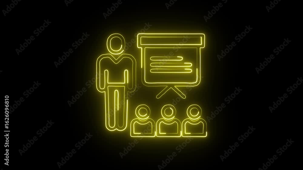 glowing neon coach icon isolated, black background, HD video motion graphic animation glowing neon coach icon isolated, black background, HD video motion graphic animation