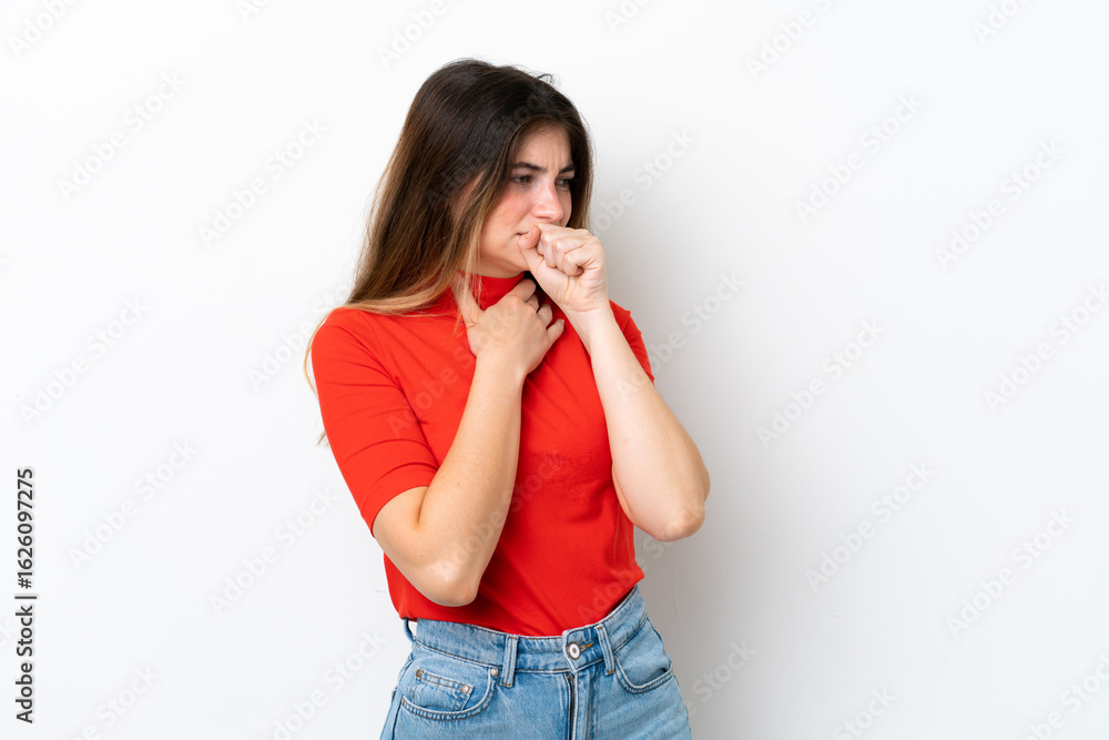 Young caucasian woman isolated on white background coughing a lot Young caucasian woman isolated on white background coughing a lot