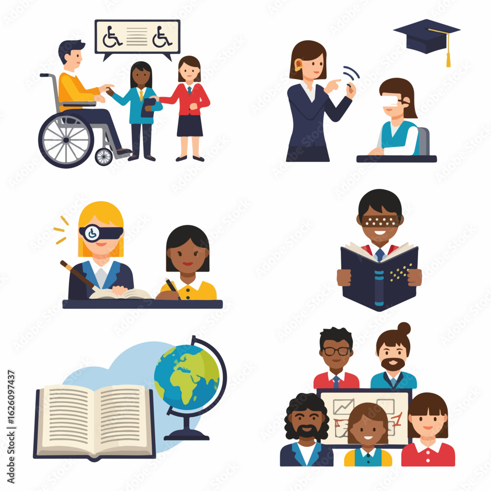Inclusive education empowering all students, creating accessible learning environments & promoting diversity, a vector design for modern education concepts Inclusive education empowering all students, creating accessible learning environments & promoting diversity, a vector design for modern education concepts