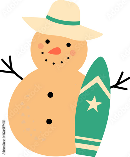 Summer Christmas Sand Snowmen design.
Sand snowman with a straw hat on his head.
Holiday Beach Snowman flat vector illustration isolated.
Christmas sand snowman isolated svg.