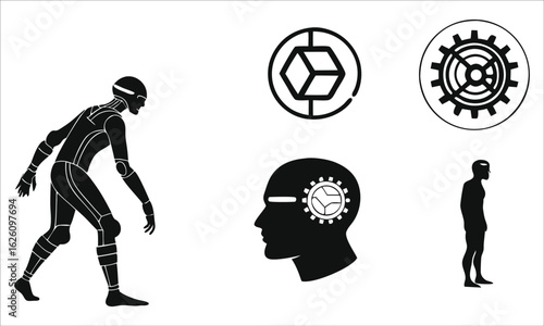 Robot and Humanoid Figures with Tech Icons android