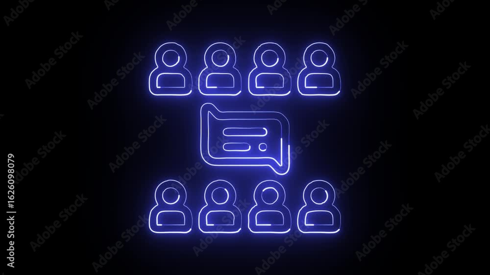 glowing neon convention icon isolated, black background, HD video motion graphic animation glowing neon convention icon isolated, black background, HD video motion graphic animation