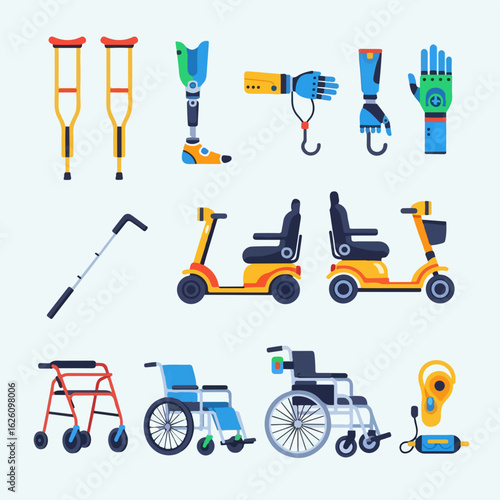 Empowering mobility solutions aids and devices designed for accessibility inclusivity and independent living a vector art collection showcasing support