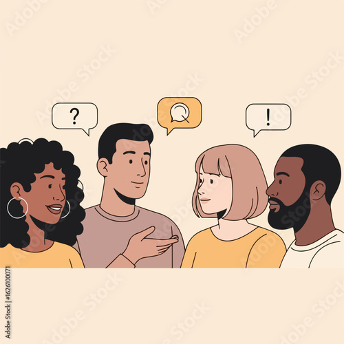 Diverse group brainstorming ideas, sharing insights and solving problems together, fostering creativity and collaboration in a supportive environment