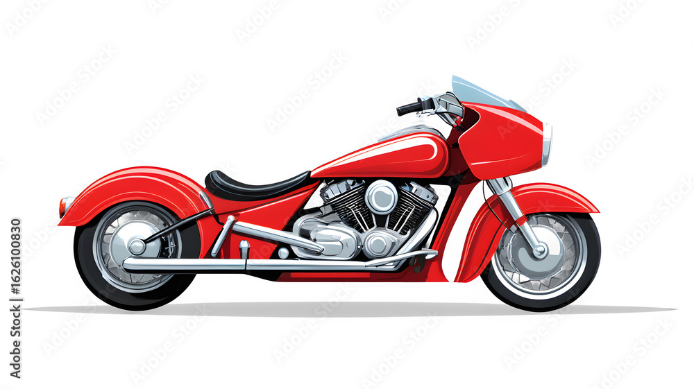 Fototapeta premium Red modern motorcycle PNG side view isolated on transparent background symbolizing speed, adventure, sports bike, transportation, and travel lifestyle in realistic design