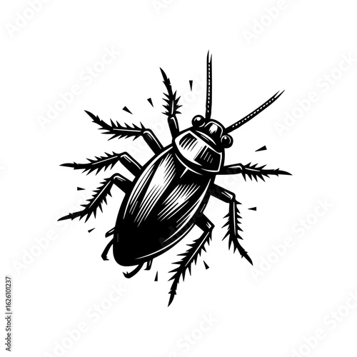 Black and White Illustration of a Cockroach.