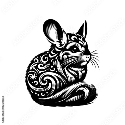 Ornate Chinchilla Silhouette with Swirling Patterns.