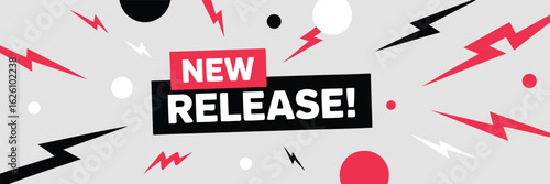 Energetic New Release Announcement Banner with Lightning Bolts, Circles and Playful Typography Style