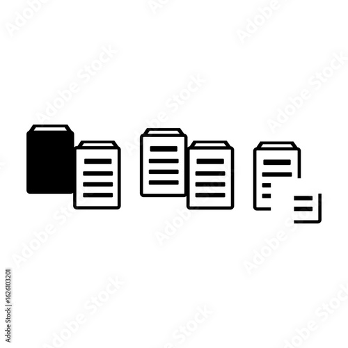 Collection of minimalist document and file icons. Vector graphic symbols for business, data organization, and paperwork management.